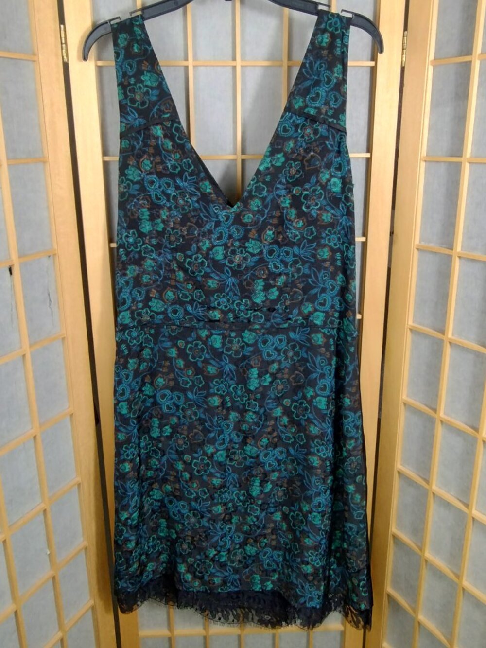 Coach Retro Floral Slip Dress Lace Hem Black Green Size 0 NWT - Picture 4 of 15